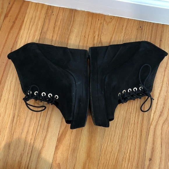 Diane Von Furstenberg Payton Black Wedge Boots Peep Toe Lace Up Black Su… - Picture 5 of 10